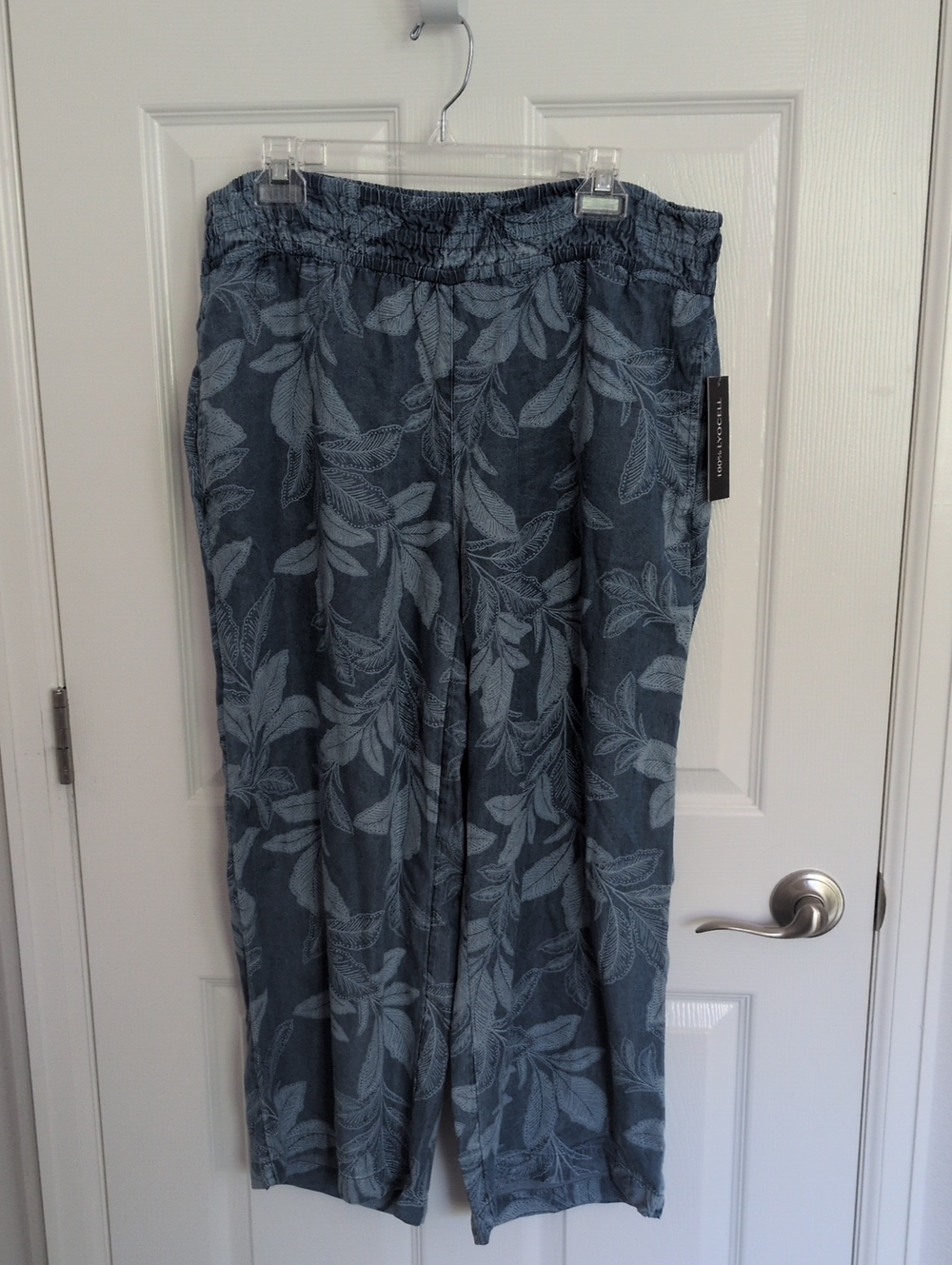 NWT Land N Sea Coastal Boho Pull On Pants - Blue Leaf Pattern - 1X